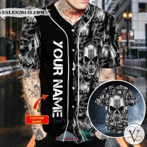 Personalized Tribal Tattoos Metal Skull Custom Baseball Jersey