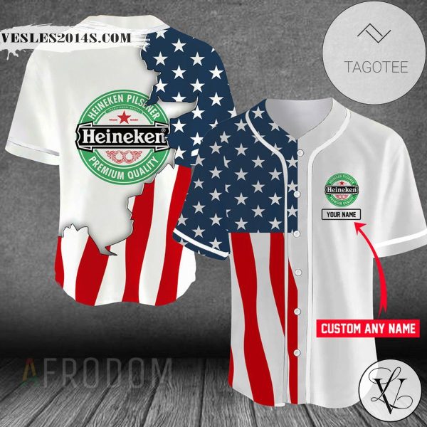 Personalized US Flag Heineken Baseball Jersey