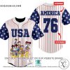 Personalized USA Mickey Mouse and friends striped Baseball Jersey