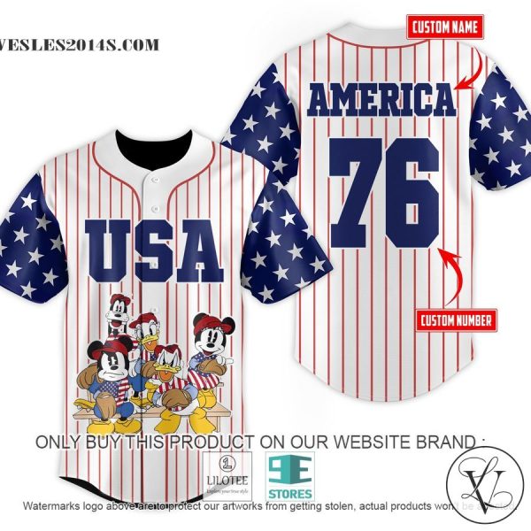 Personalized USA Mickey Mouse and friends striped Baseball Jersey
