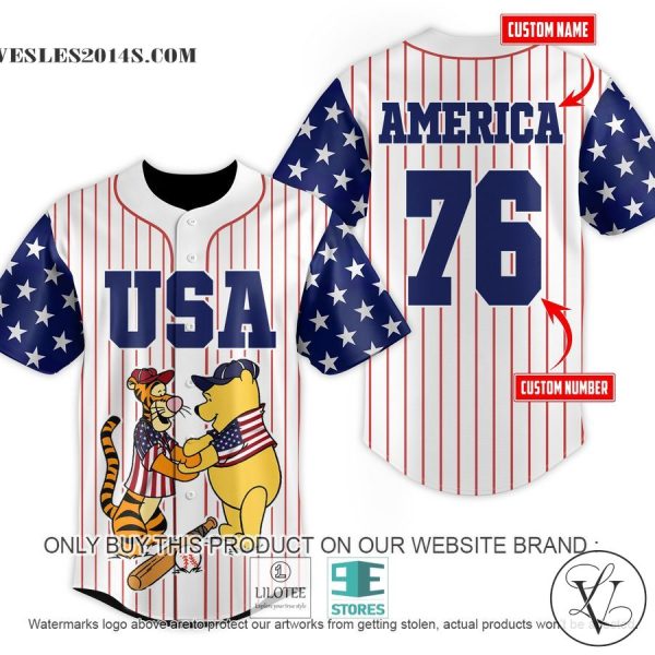 Personalized USA Winnie The Pooh Tigger striped Baseball Jersey