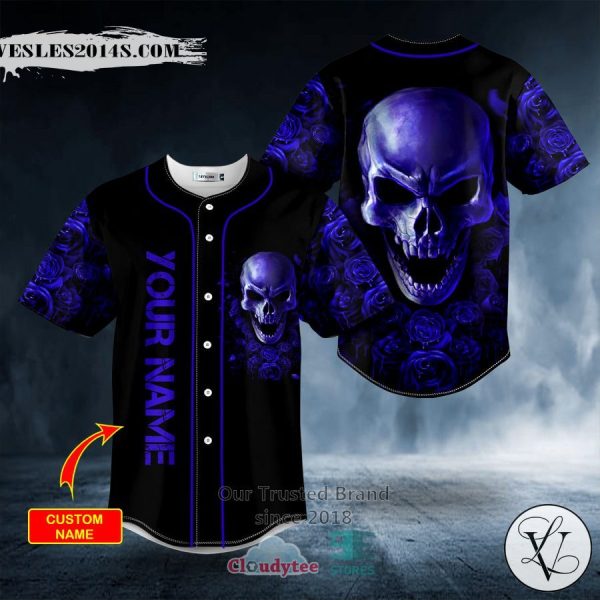 Personalized Violet Roses Angry Sugar Skull Custom Baseball Jersey
