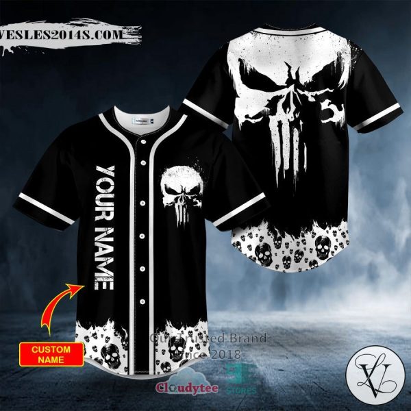 Personalized White Punisher Skull Custom Baseball Jersey
