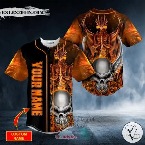 Personalized Winged Dragon N Scary Fire Skull Custom Baseball Jersey