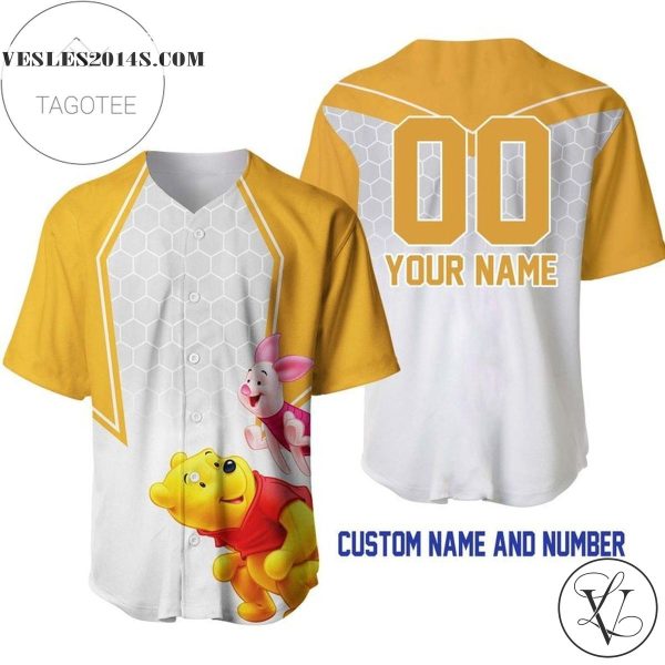 Personalized Winnie The Pooh Piglet Honey Pattern All Over Print Baseball Jersey – White