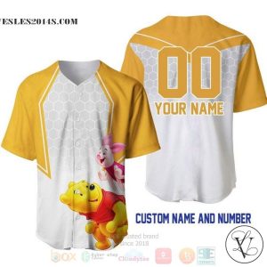 Personalized Winnie The Pooh Piglet Honey Pattern All Over Print White Baseball jersey