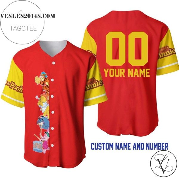 Personalized Winnie The Pooh Team All Over Print Baseball Jersey – Red