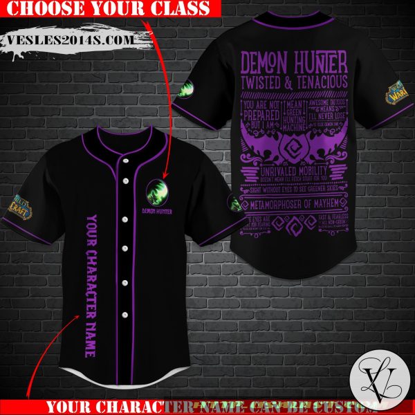 Personalized World of Warcraft Demon Hunter Class Baseball Jersey Shirt