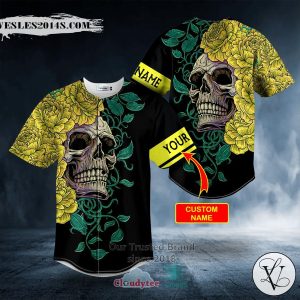 Personalized Yellow Green Floral Sugar Skull Custom Baseball Jersey