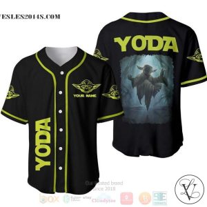 Personalized Yoda Star Wars Floating All Over Print Black Baseball jersey