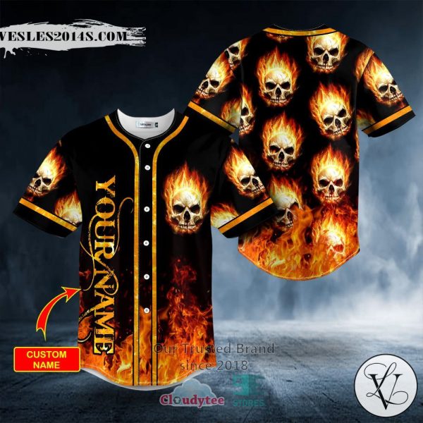 Pile Of Fire Skull Custom Baseball Jersey