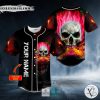 Pink Flaming Skull Custom Black Baseball Jersey
