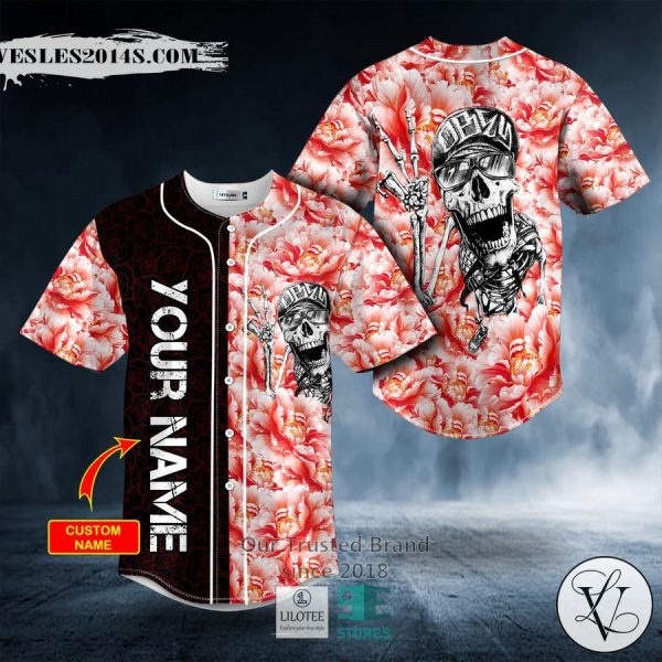 Pink Peony Hi Hiphop Skull Custom Baseball Jersey