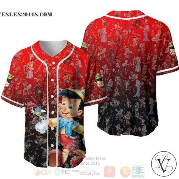 Pinocchio Jiminy Cricket Geppetto Monstro All Over Print Red Baseball jersey