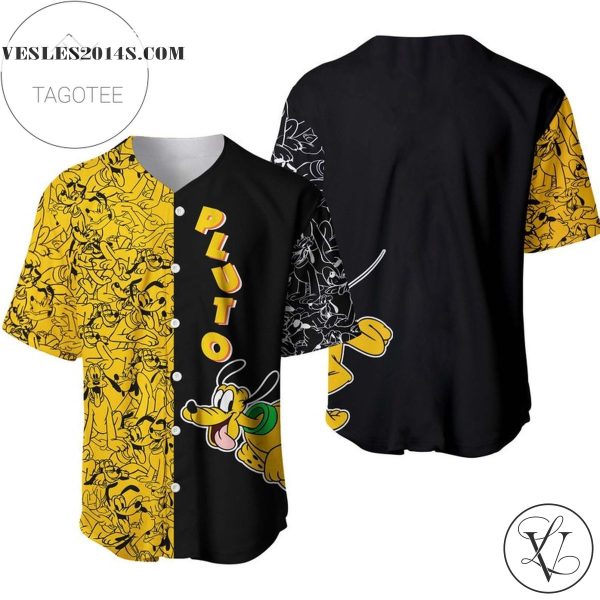 Pluto Dog Pattern All Over Print Baseball Jersey – Black Yellow