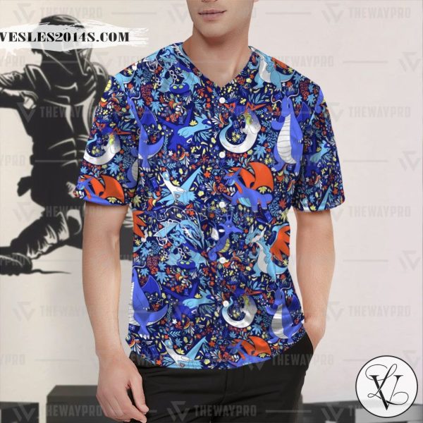 Pokemon Dragon Seamless Pattern Baseball Jersey