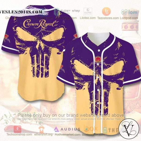 Punisher Skull Crown Royal yellow purple Baseball Jersey
