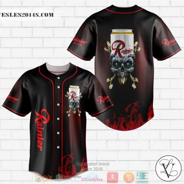 Rainer Beer Flame Skull Baseball Jersey