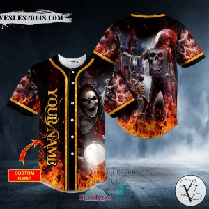 Reaper Rider Fire Skull Custom Baseball Jersey