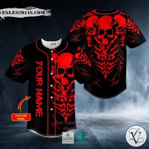 Red 3 Heads Skeletons Skull Custom Baseball Jersey