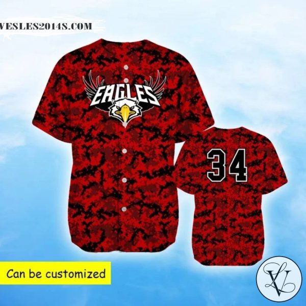 Red Camo Eagle Baseball Jersey