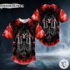Red Candelabra Candle Grim Reaper Skull Baseball Jersey