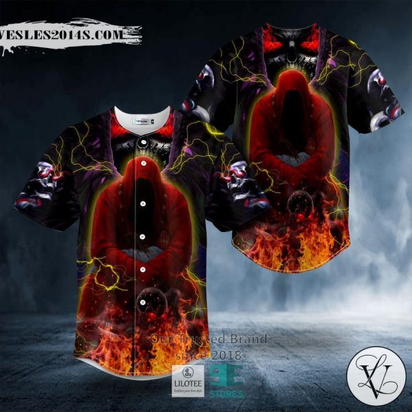 Red Dark Grim Reaper Monster Skull Baseball Jersey