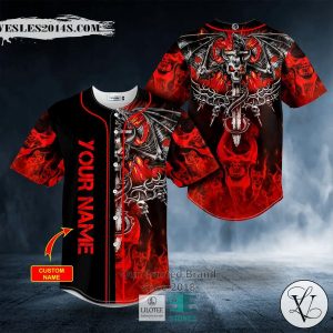 Red Flaming Sword Broken Dragon Skull Custom Baseball Jersey
