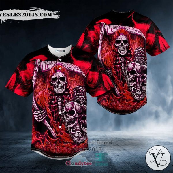 Red Grim Reaper Skull Baseball Jersey