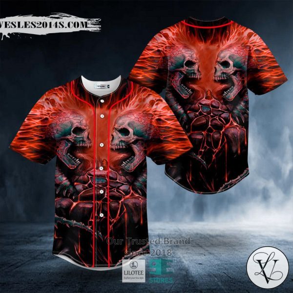 Red Lava Fire Skull Baseball Jersey