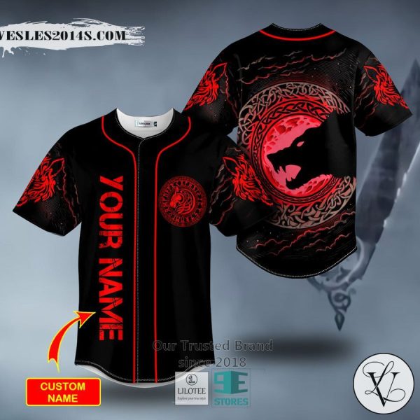 Red Moon Wolf Viking Tattoo Custom Baseball Jersey