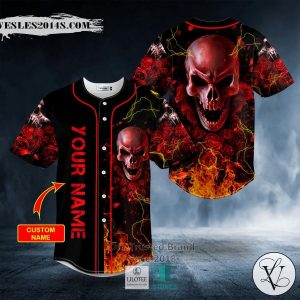 Red Rose Blood Lightning Fire Skull Custom Baseball Jersey
