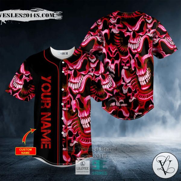 Red Smile Pattern Skull Custom Baseball Jersey