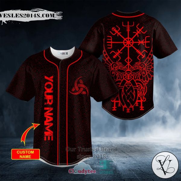 Red Vegvisir Viking Tattoo Custom Baseball Jersey