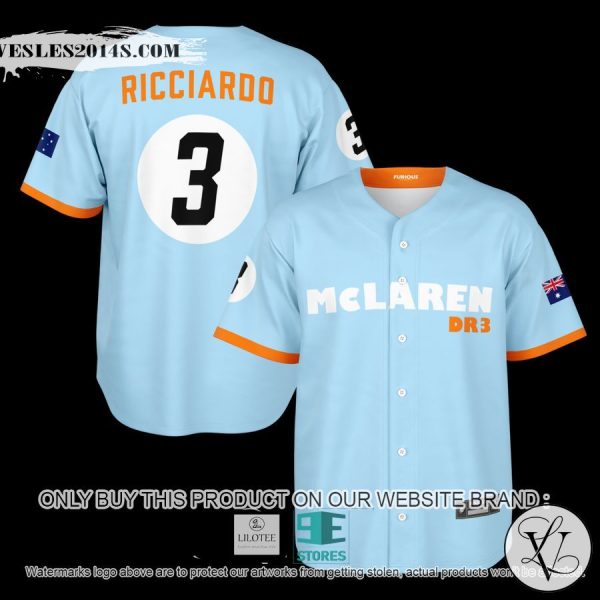 Ricciardo 3 McLaren Light Blue Baseball Jersey