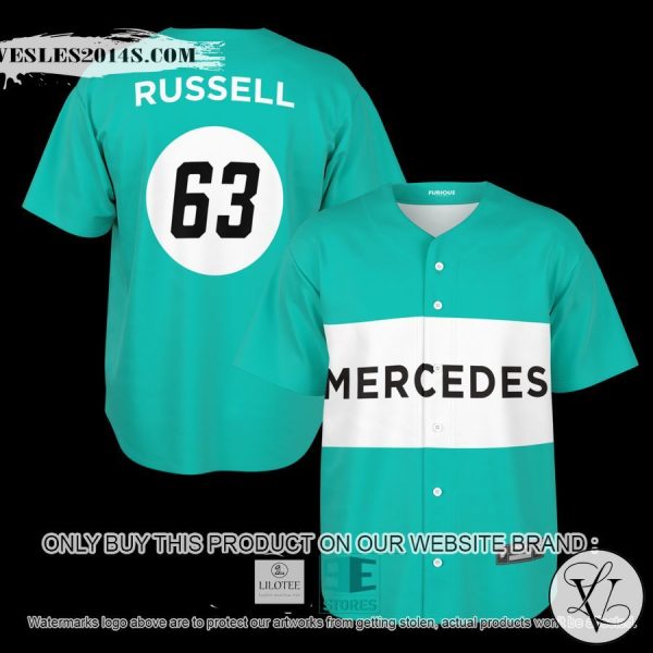 Russell Mercedes 63 Cyan Blue Baseball Jersey