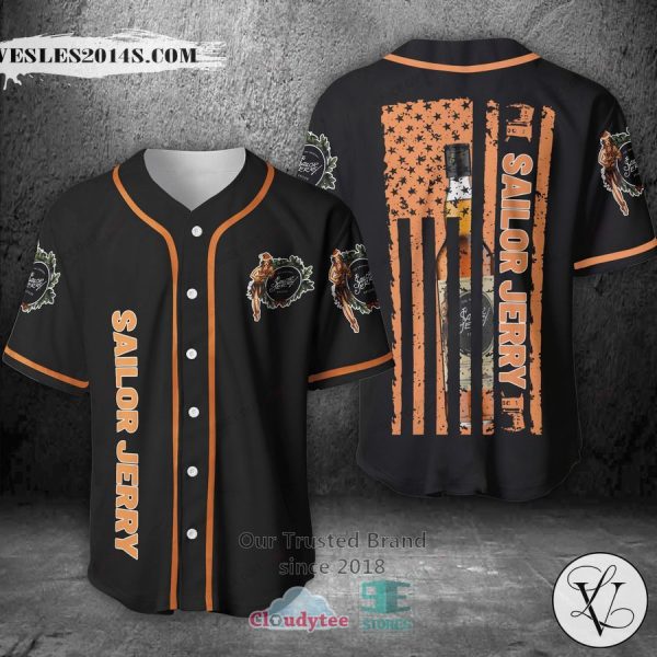 Sailor Jerry United States Flag black orange Baseball Jersey