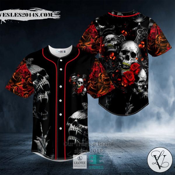 See Hear Speak No Evil Roses Skull Baseball Jersey