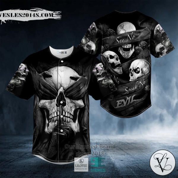 See No Evil Hear No Evil Speak No Evil Skull Baseball Jersey