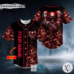 See No Hear No Speak No Blood Rose Skull Custom Baseball Jersey