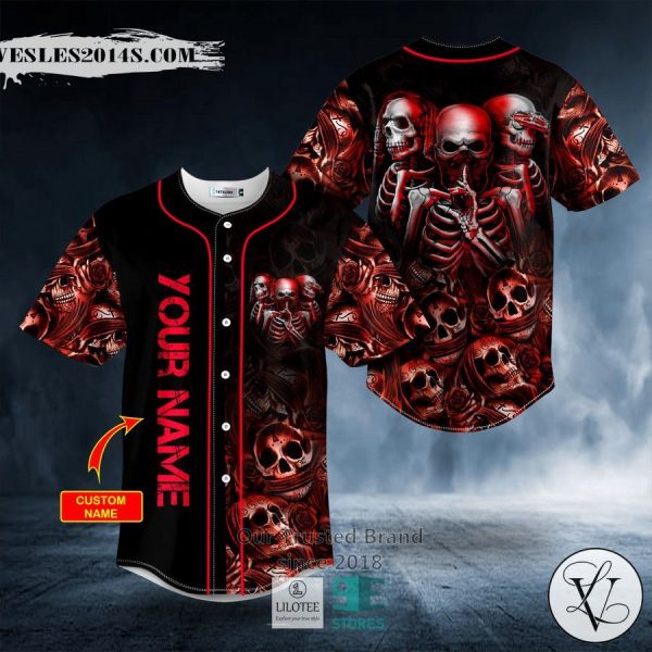 See No Hear No Speak No Blood Rose Skull Custom Baseball Jersey