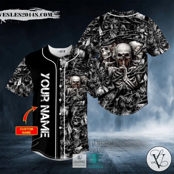 See No Hear No Speak No Evil Pattern Skull Custom Baseball Jersey