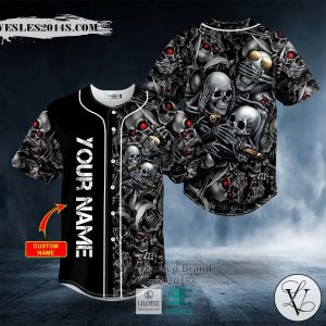See No Hear No Speak No Evil Red Eyes Skull Custom Baseball Jersey