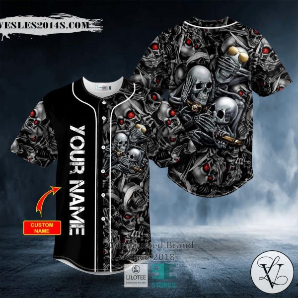 See No Hear No Speak No Evil Red Eyes Skull Custom Baseball Jersey