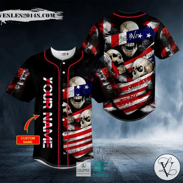 See No Hear No Speak No Evil USA Flag Skull Custom Baseball Jersey