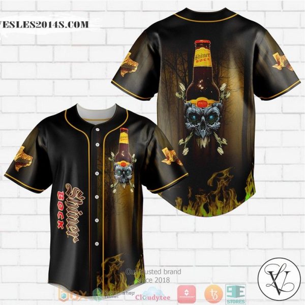 Shiner Bock Beer Flame Skull Baseball Jersey