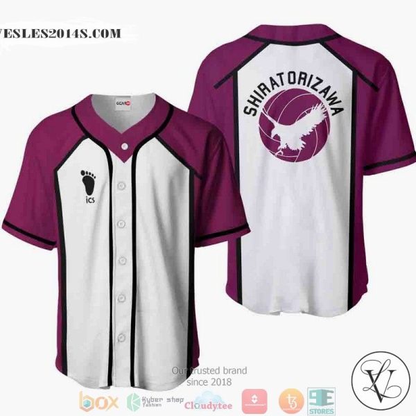 Shiratorizawa Haikyuu White purple Baseball Jersey Shirt