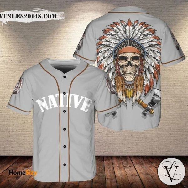 Skull Chief Native With Poleax Baseball Jersey