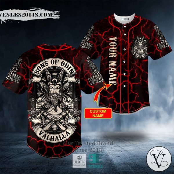 Son of Odin Valhalla Viking Odin Fantasy Red Lightning Custom Baseball Jersey