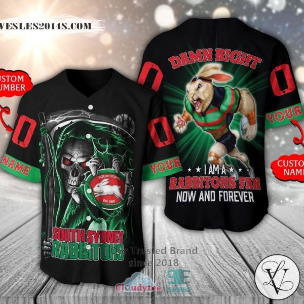 South Sydney Rabbitohs Skull Personalized Baseball Jersey Shirt